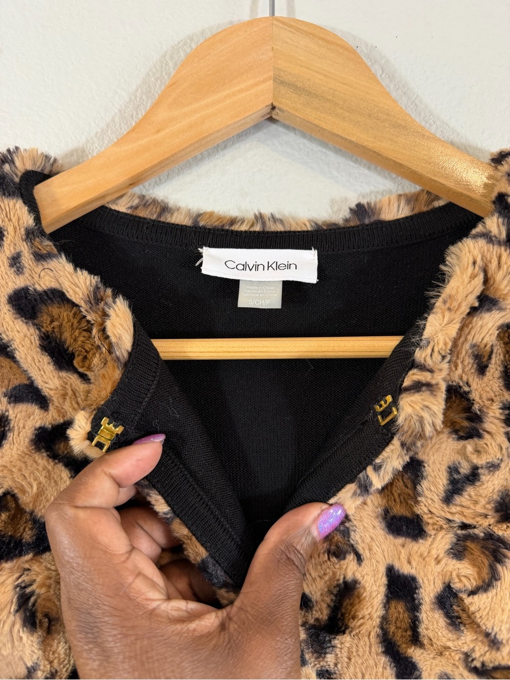 Calvin Klein Leopard Faux Fur Shrug Size S Cropped 3/4 Sleeve Cocktail Evening - Picture 3 of 9